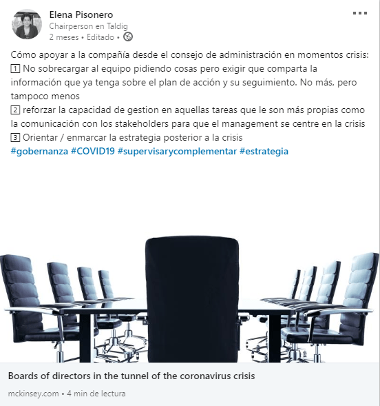 Post Linkedin Boards of directors in the tunnel of the coronavirus crisis