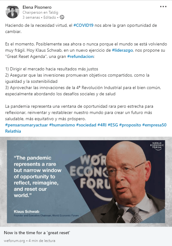 Post Linkedin Klaus Schwab